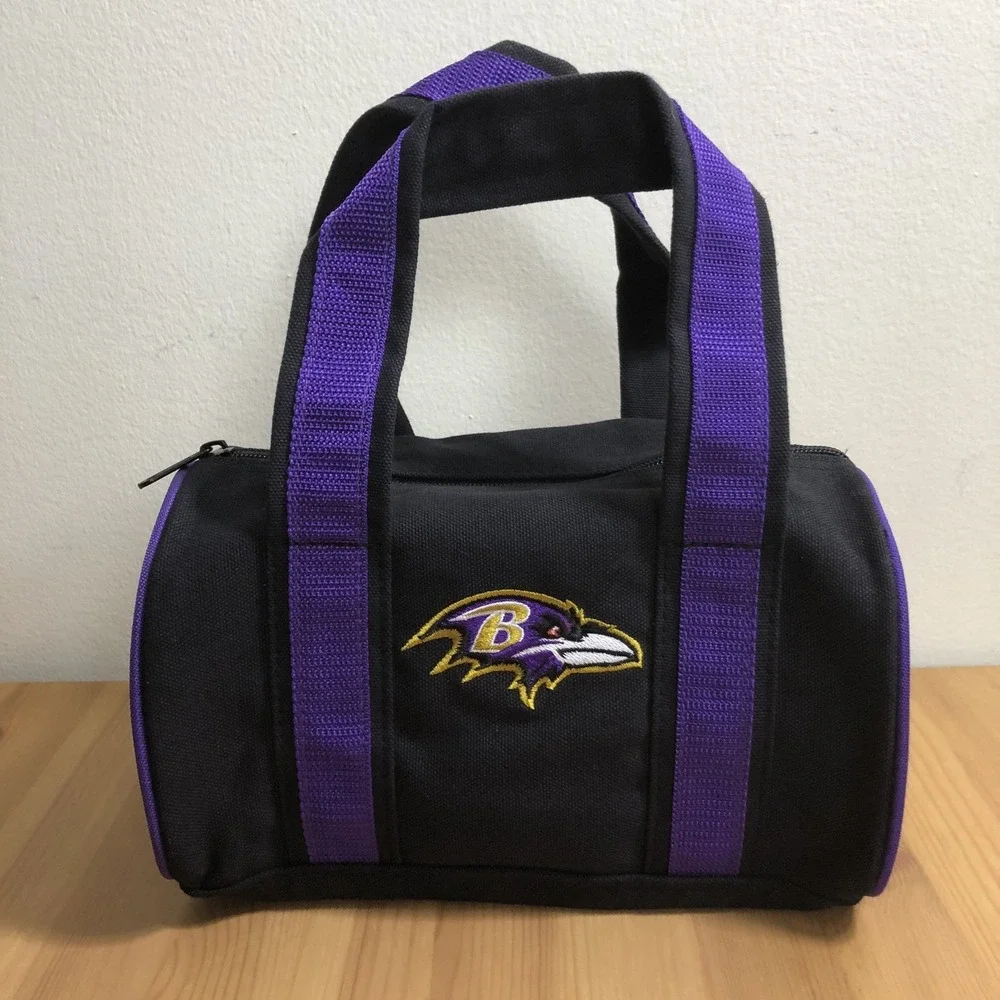 Baltimore Ravens Canvas Duffle Bag Purple Straps Small Black